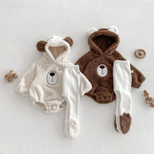 画像をギャラリービューアに読み込む, Baby Hooded Romper Bear Ears Cute Plush Baby
