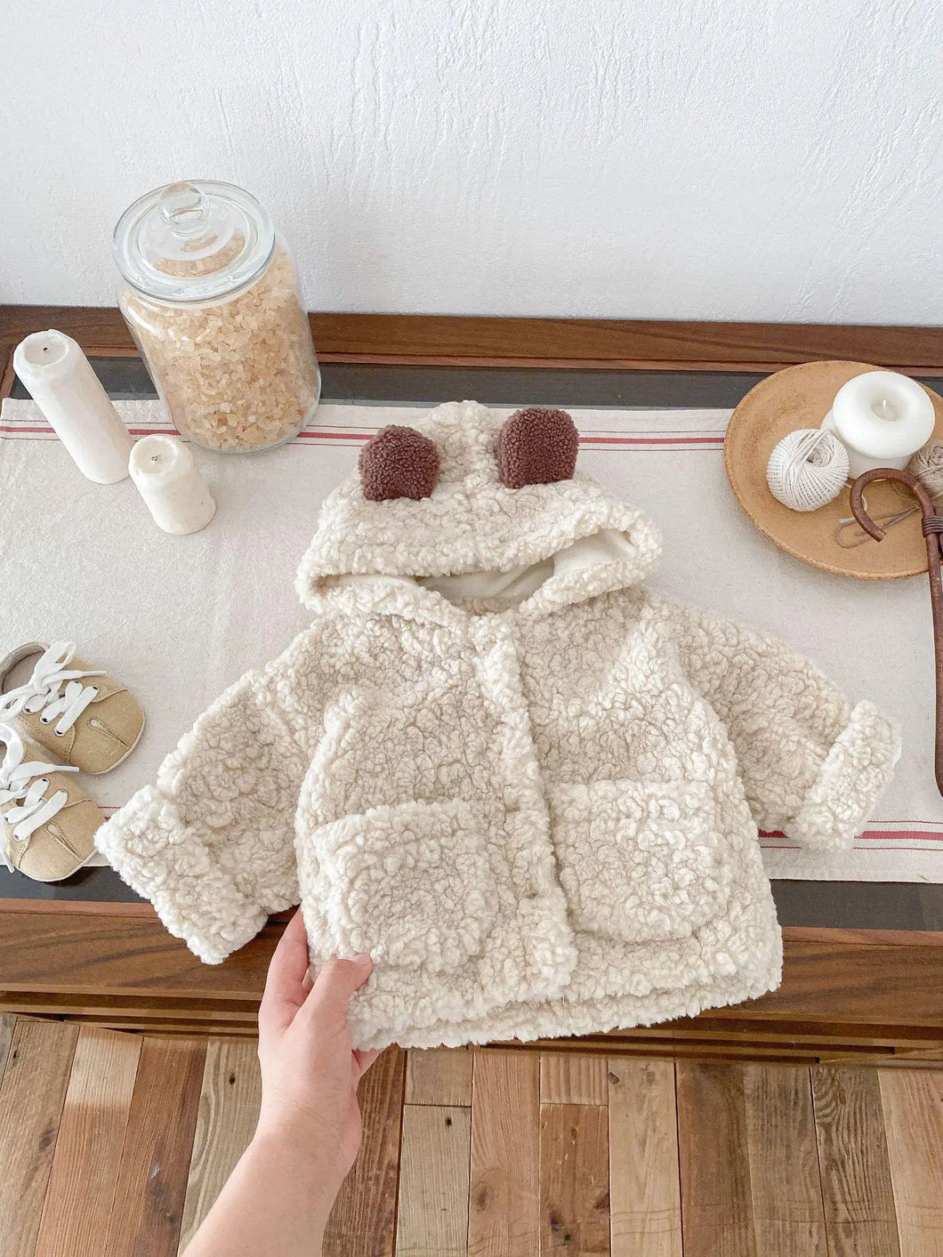 Baby boa Coat Bear Ears hoodie