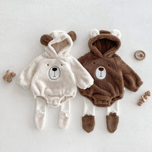 画像をギャラリービューアに読み込む, Baby Hooded Romper Bear Ears Cute Plush Baby
