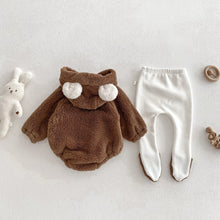 画像をギャラリービューアに読み込む, Baby Hooded Romper Bear Ears Cute Plush Baby
