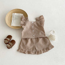 画像をギャラリービューアに読み込む, Baby setup hem ruffle le shorts plaid
