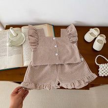 画像をギャラリービューアに読み込む, Baby setup hem ruffle le shorts plaid
