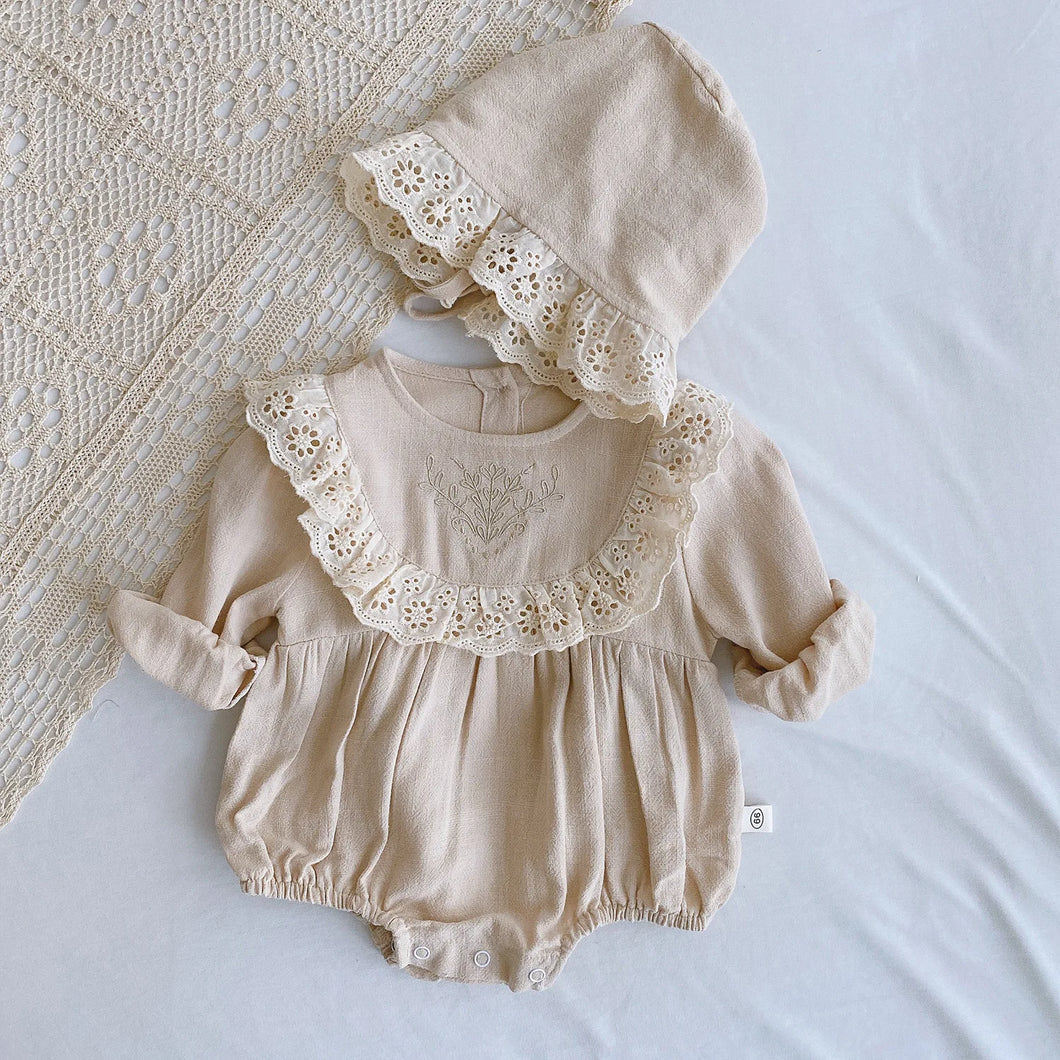 Cotton Romper  With  Lace Cap